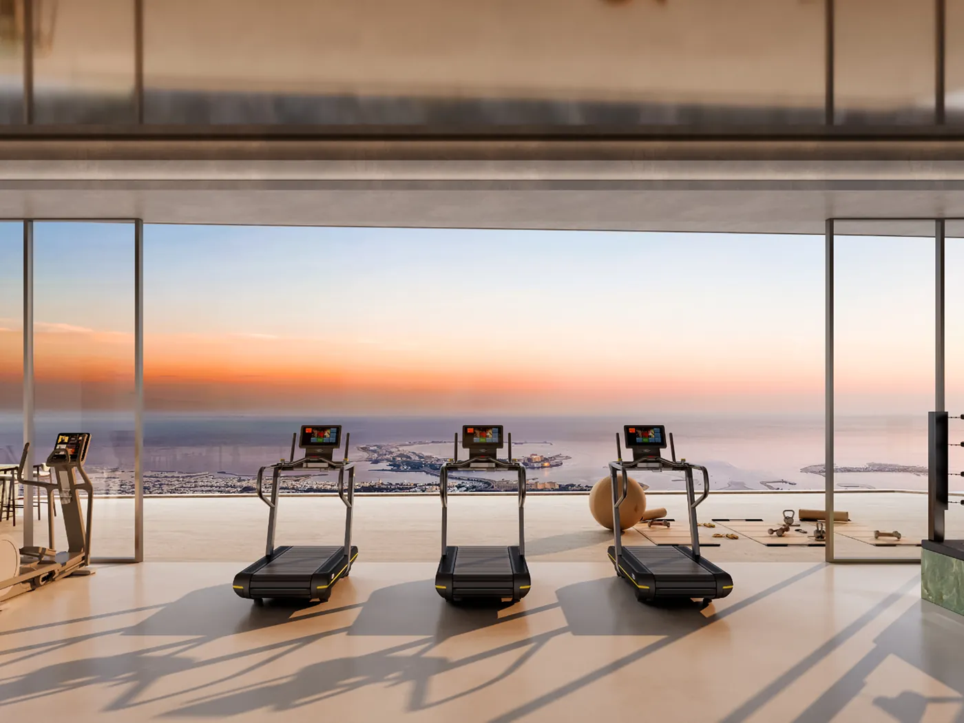 Movement with a view: A gym on a high floor, so training carries on indoors in August with the sea in front of you.